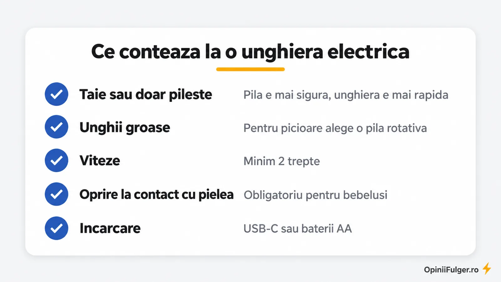 Ce conteaza la o unghiera electrica: taie sau pileste, unghii groase, viteze, oprire la contact cu pielea, incarcare