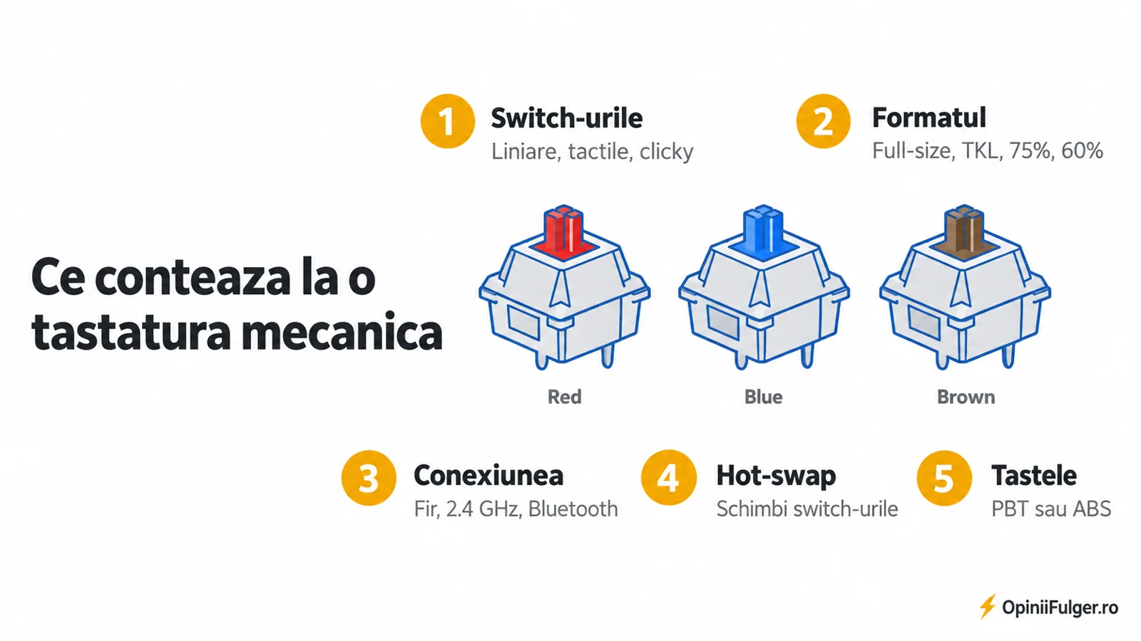 Ce conteaza la o tastatura mecanica: switch-urile, formatul, conexiunea, hot-swap, tastele