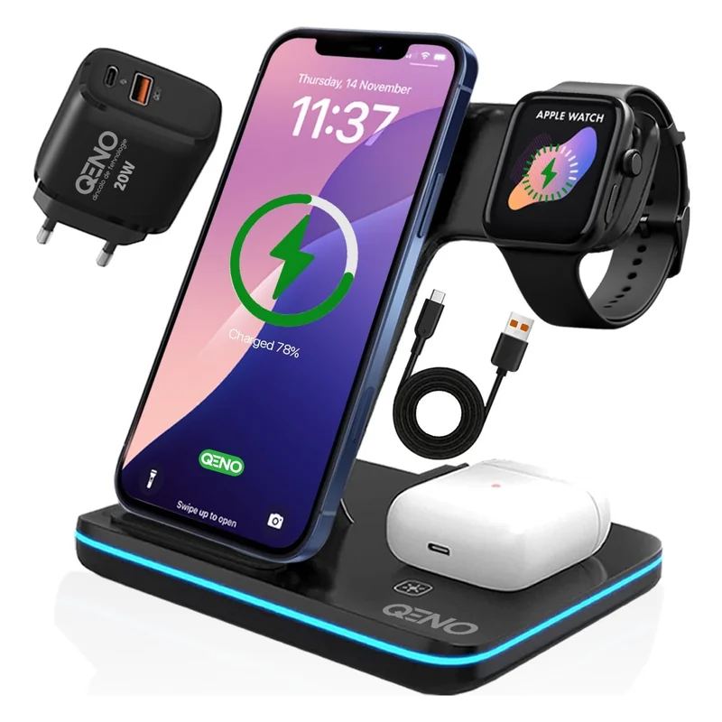 Incarcator wireless Qeno Statie 3 in 1